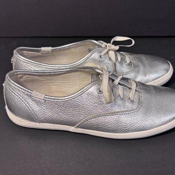 Keds x Kate Spade New York Silver Leather Lace-Up Sneakers Women’s 7.5 Metallic - Picture 2 of 16